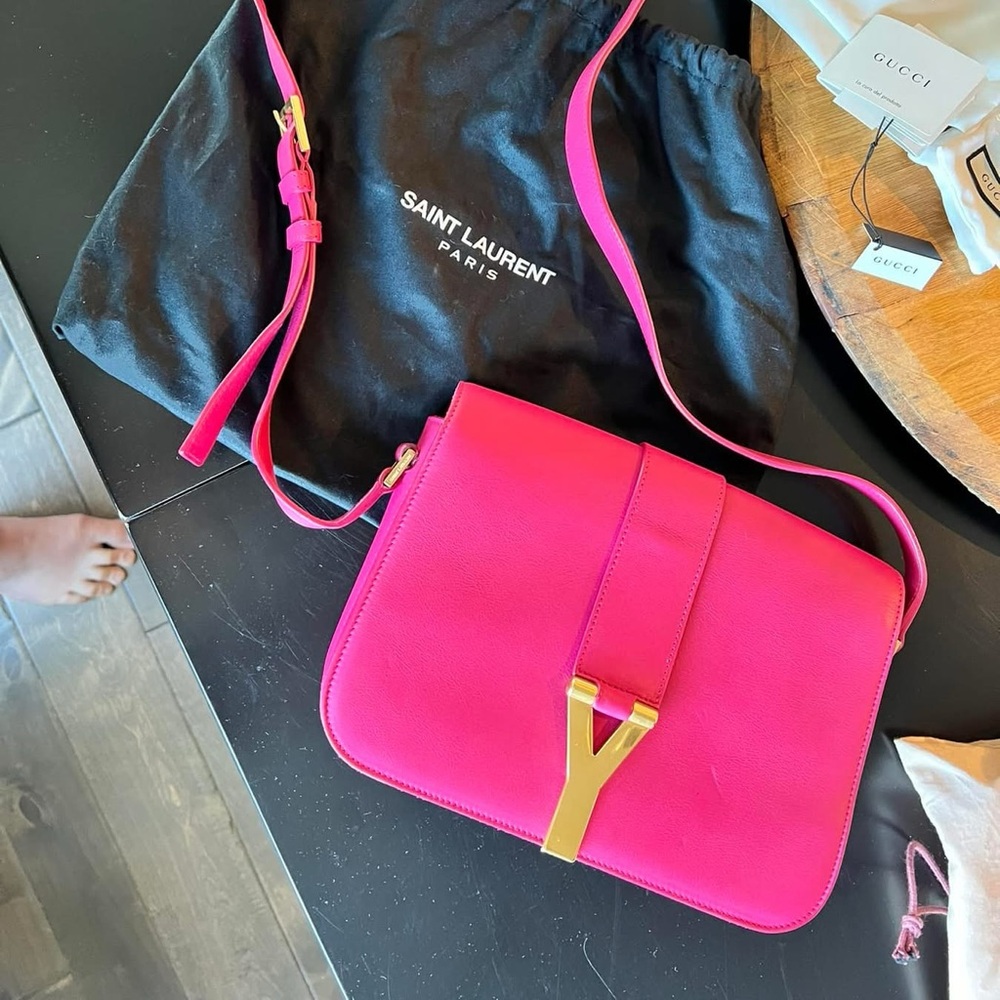 YSL Pink Leather Ligne crossbody bag